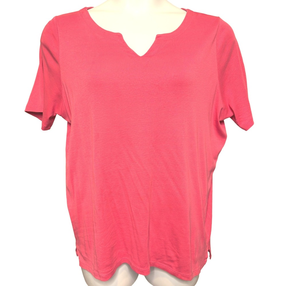 TALBOTS Pink Pima Cotton Short Sleeve T-Shirt 1X Preppy Minimalist Office Casual